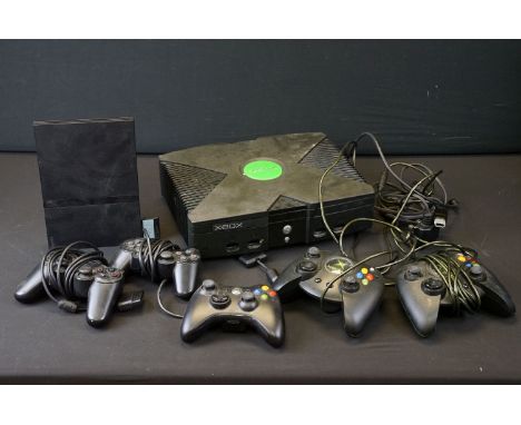 Retro Gaming - Two gaming consoles to include an original Xbox games console together with two original Xbox controllers and 