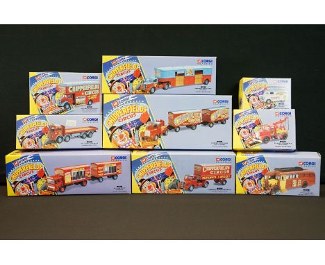 Nine boxed Corgi Chipperfield Circus diecast models to include 97886, 97092, 97887, 97022, 96905, 97957, 97303, 97886 and 979