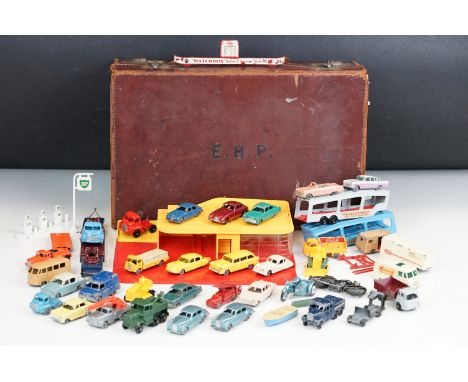 Around 35 mid 20th C play worn Matchbox Lesney 75 Series diecast models to include road and commercial examples plus an ESSO 