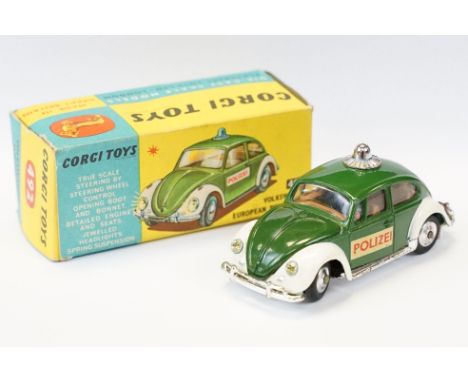 Boxed Corgi 492 Volkswagen Police Car diecast model, interior steering wheel part loose within the model, diecast &amp; decal