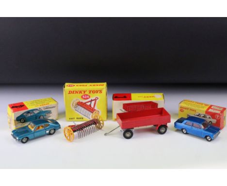 Four boxed Dinky diecast models to include 136 Vauxhall Viva in metallic blue, 165 Ford Capri with Speedwheels in metallic bl