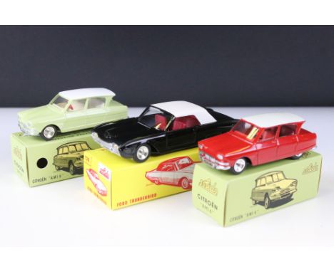 Ex shop stock - Three boxed Solido diecast models to include 128 Ford Thunderbird in black with white roof and red interior, 