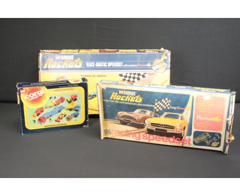 Boxed Corgi Junior 3024 Road Construction Gift Set (complete, diecast generally gd-vg, one model showing paint chipping; box 