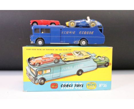 Boxed Corgi Major Gift Set No. 16, Ecurie Ecosse Racing Car Transporter And Three Racing Cars, the three racing cars being ma