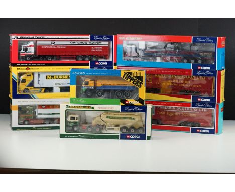 Eight boxed ltd edn 1/50 Corgi haulage diecast models to include 75604 Kent Connection Ltd, CC12223 A.E Hawkins Ltd, 75807 Jo