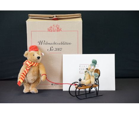 Steiff - Boxed Steiff Christmas Sledge Set 2002, comprising two bears and sledge, with ltd edn certificate (no. 02535)