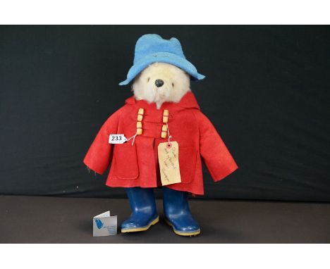 Original Gabrielle Designs Paddington Bear teddy with blue light blue hat, red coat and dark blue boots, with tag, vg