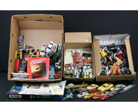 Collection of play worn diecast models featuring mid 20th C examples, to include Dinky, Corgi, Matchbox &amp; Majorette examp