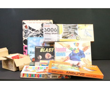 Mixed toys &amp; games to include Subbuteo Angling, Syma S006 Alloy Shark R/C helicopter, Lotts Toys Space Race, Codeg Teleph