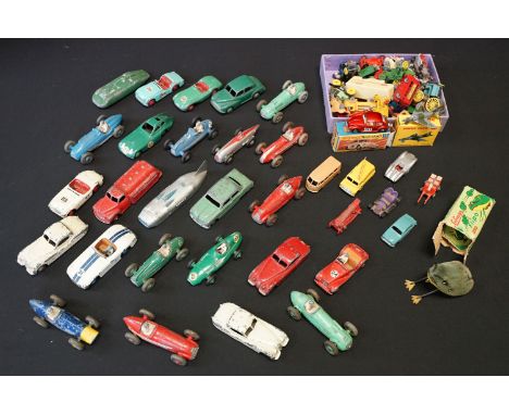 25 Mid 20th C play worn Dinky diecast models to include 110 Aston Martin, 108 MG Midget, 111 Triumph TR2 etc plus around 25 x