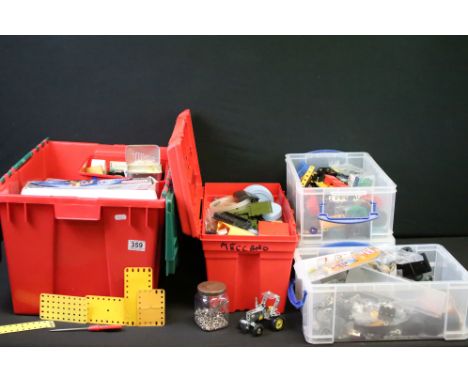 Collection of Meccano, featuring 4600 Builders Series 'Future Master' (boxed, contents unchecked), built vehicles, wheels, to