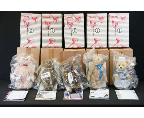 Steiff - Five boxed ltd edn Steiff teddy bears to include Danbury Mint 2019 Teddy Bear Of The Year No. 690655 (Bear and paper