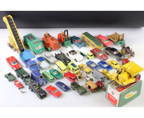 42 Mid 20th C onwards play worn diecast models to include Dinky, Corgi and Matchbox examples, featuring boxed Dinky 562 Dumpe