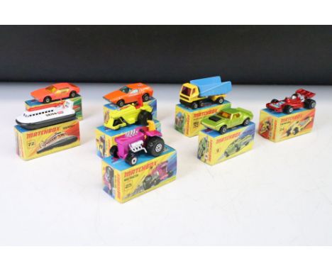 Eight boxed Matchbox Superfast diecast models to include 20 Lamborghini Marzal, 72 Hovercraft, 53 Tanzara, 50 Articulated Tru