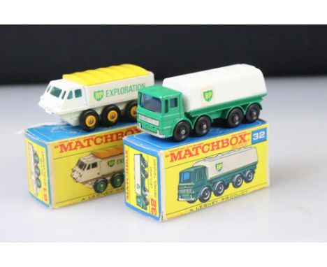 Two boxed Matchbox Series BP diecast models to include 32 Leyland Petrol Tanker and 61 Alvis Stalwart (a few paint chips), di