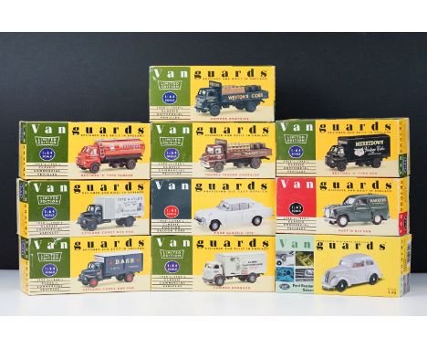 Ten boxed Vanguards diecast models, 1:64 &amp; 1:43 scale, featuring VA18003, VA35002, VA7005, VA8005, VA16002, etc. (Diecast