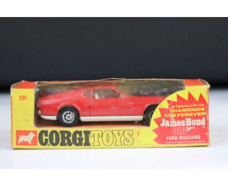 Boxed Corgi Whizzwheels 391 Ford Mustang Mach 1 diecast model from James Bond 007 Diamonds Are Forever, diecast excellent, bo