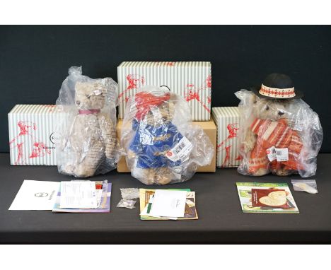 Steiff - Three boxed Steiff teddy bears to include ltd edn No. 690488 60th Anniversary Paddington Bear (bear and paperwork se