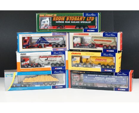 Seven boxed ltd edn 1/50 Corgi haulage diecast models to include CC12201 A.Wishart &amp; Sons Ltd, 75702 Eddie Stobart Ltd, 7