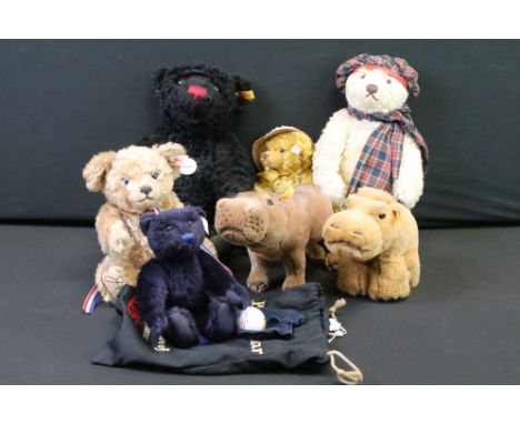 Seven Steiff Teddy bears / soft toys to include Classic Teddybear (005985), Summer 2006 (656194 - white tag), Belfry Bear (66