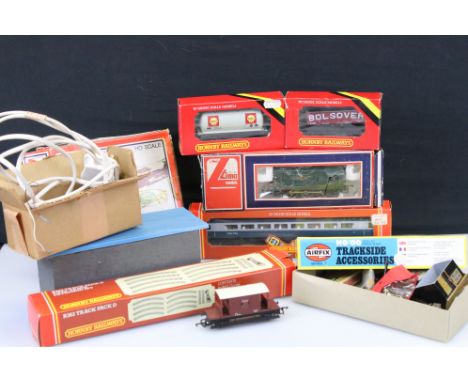 Group of OO gauge model railway to include boxed Lima 0-6-0 3004 BR locomotive, boxed Hornby R432 BR Mk 3 Open 2nd Coach, box