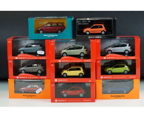 Ex Shop Stock - 11 Boxed/cased 1/43 scale Seat branded diecast models to include Herpa, VAPS and Paul's Model Art Minichamps 