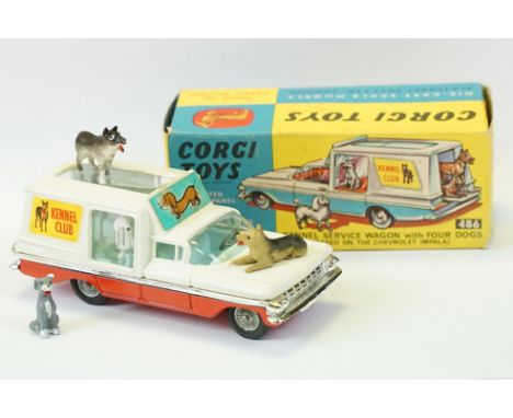 Boxed Corgi 486 Kennel Service Wagon with four dogs, complete with dog figures, diecast vg with the odd paint chip, box vg 