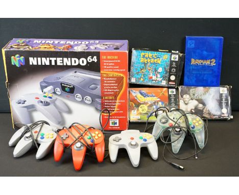 Retro Gaming - Boxed Nintendo 64 games console to include console, controller and Super Smash Bros game (box showing some sig