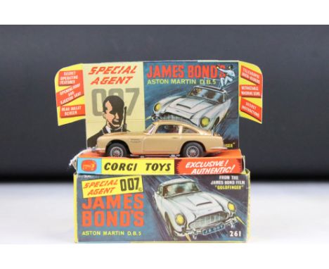 Boxed Corgi 261 James Bond 007 Aston Martin DB5 diecast model with 2 x ejector figures and secret instructions, tear to end o