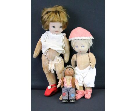 Two early-to-mid 20th century Chad Valley 'Hygienic Toys' felt dolls with glass eyes and articulated limbs, both with Chad Va