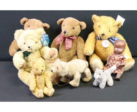 Collection of seven bears / soft toys, mid 20th C onwards, to include a mid 20th C mechanical bear (approx 23cm long), straw 