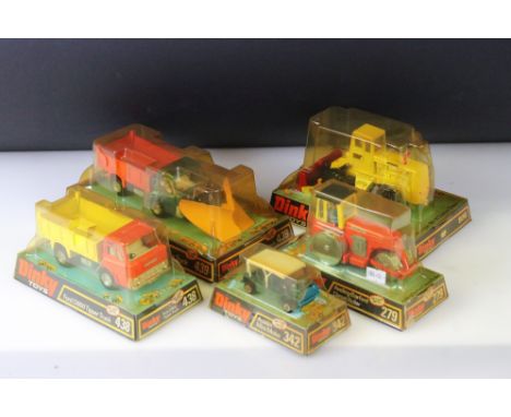 Five boxed Dinky diecast models to include 976 Michigan 180-111 Tractor Dozer, 439 Ford D800 Snowplough &amp; Tipper Truck, 3