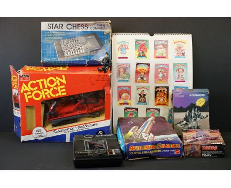Collection of 80s toys to include boxed Mattel Battlestar Galactica (complete with instructions), boxed Palitoy Action Man Ac