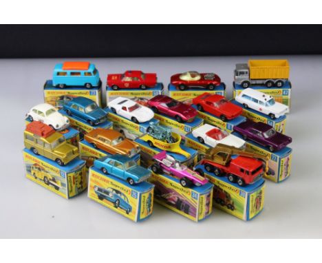 17 Boxed Matchbox Superfast diecast models to include 15 Volkswagen, 12 Safari Land Rover, 27 Mercedes 230 SL, 59 Fire Chief 