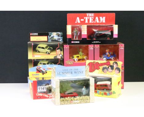 Corgi TV related diecast model vehicles to include The Monkees CC52495, 3 x Mr Bean's Mini 04403, The A Team, Last of the Sum