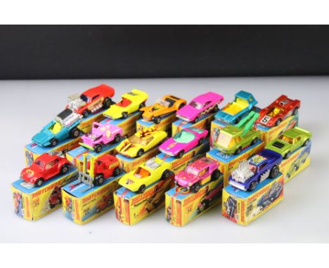 17 boxed Matchbox Superfast diecast models to include 48 Pi-Eyed Piper, 74 Toe Joe, 31 Volks-Dragon, 58 Woosh n Push, 60 Lotu