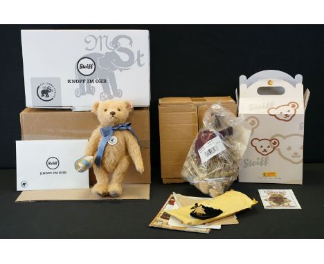 Steiff - Two boxed ltd edn Steiff teddy bears to include Teddy Bear With Little Felt Elephant No. 006166, 30cm (Button and ta