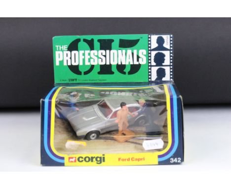 Boxed Corgi 342 The Professionals Ford Capri diecast model complete with figures, diecast ex, box vg 