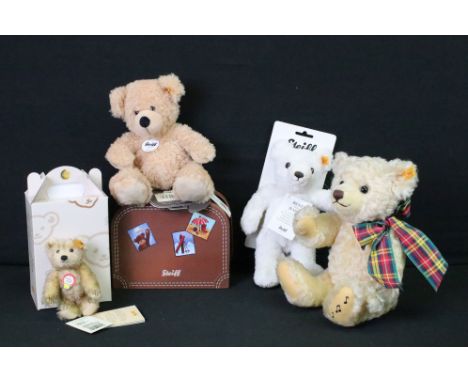 Steiff - Collection of four Steiff teddy bears to include Ludwig musical teddy bear No. 661686 with red and yellow tag and bu