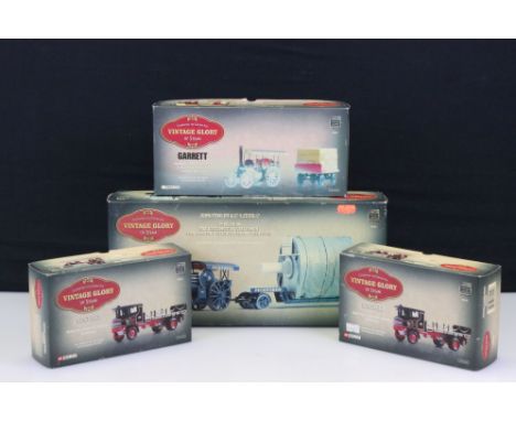 Four Corgi Vintage Glory limited edition diecast steam engine models to include a Fowler B6 road locomotive (talisman) low lo