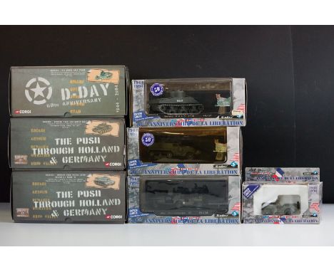 Seven boxed military diecast models to include 3 x Corgi featuring 2 x The Push Through Holland &amp; Germany (CC60604 &amp; 