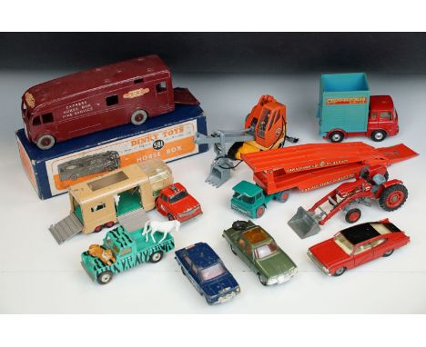 10 Mid 20th C play worn diecast models to include a boxed Dinky 581 Horse Box, Corgi Marlin Rambler Fastback, Corgi Chipperfi