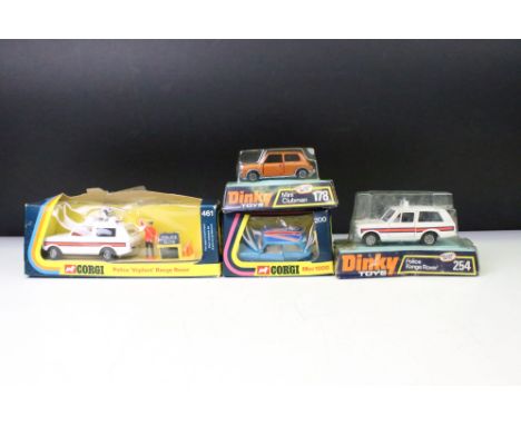 Four boxed / cased diecast models to include 2 x Dinky (178 Mini Clubman &amp; 254 Police Range Rover - losses to bottom of l