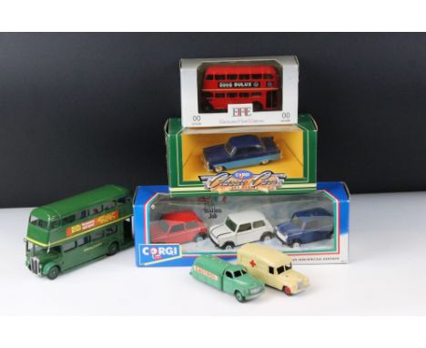 Three boxed diecast models to include Corgi 94171 The Italian Job Special Edition set etc plus 2 x play worn Dinky diecast mo