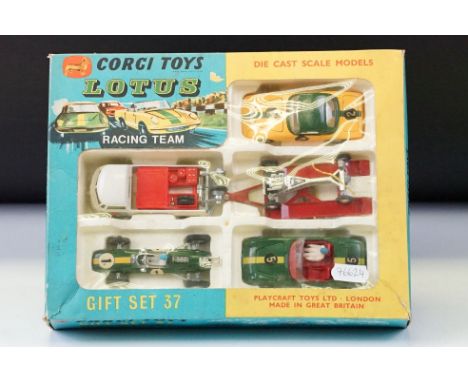 Boxed Corgi Gift Set No 37 Lotus Racing Team diecast model set, complete, diecast vg-ex, box gd 