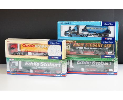 Five boxed Corgi ltd edn 1/50 diecast haulage models to include 3 x Eddie Stobart (2 x Hauliers of Renown CC14002 &amp; CC134