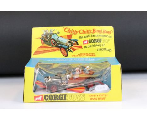 Boxed Corgi 266 Chitty Chitty Bang Bang diecast model complete with all 4 x figures, diecast ex, box showing storage squash b