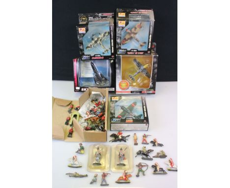 Five boxed diecast model planes to include 3 x Easy Model (Spitfire MK V/Trop, Fw190A-6 &amp; A6M5), Corgi Warbirds Messersch
