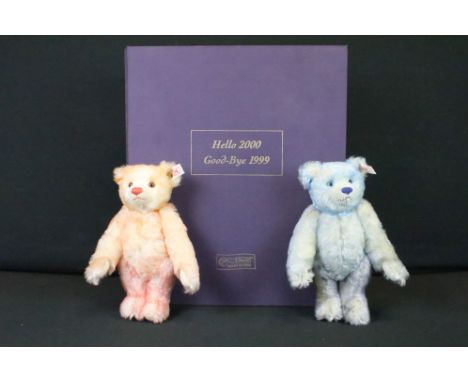 Steiff - Boxed ltd edn Steiff Hello 2000 Goodbye 1999 Teddy Bear set, no 03019, complete with blue and pink tipped teddy bear