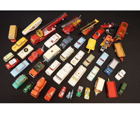 Around 35 mid 20th C play worn diecast models to include Corgi, Dinky and Matchbox featuring Corgi BMC Mini Cooper S, 2 x Cor